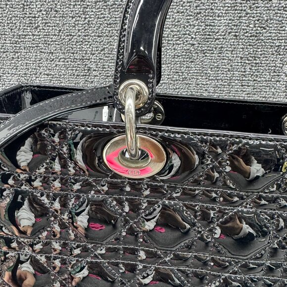 DIOR Lady Dior Large Black Patent Leather Satchel Bag fbcco1275-102225 - Picture 6 of 16